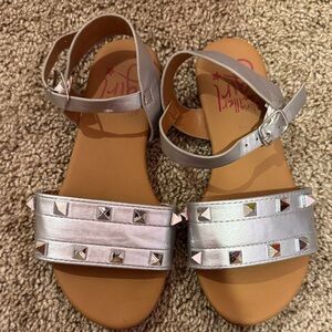 Olivia Miller Girls Silver Studded Ankle-Strap Sandals